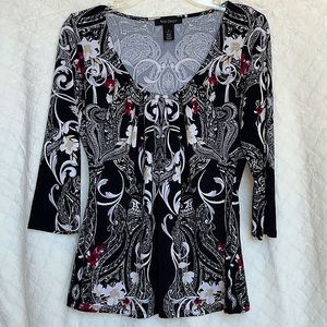 White House Black Market black printed blouse